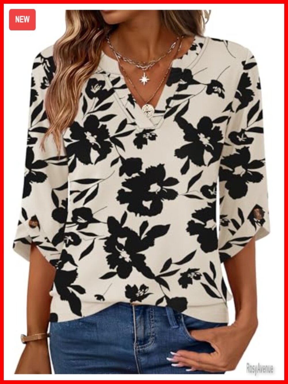 Womens 3/4 Sleeve Tunic Tops Casual Business Work Blouses V-Neck Bell Sleeve